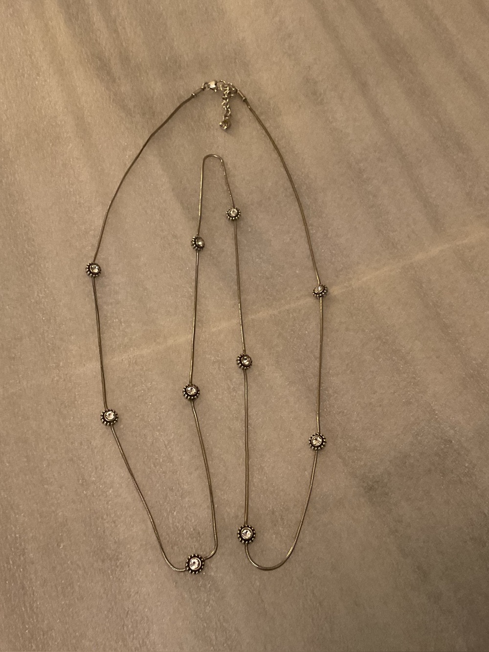 Brighton Crystal Station Necklace 24” Sil Tone Snake Chain Heart Clasp Necklace - Picture 5 of 10